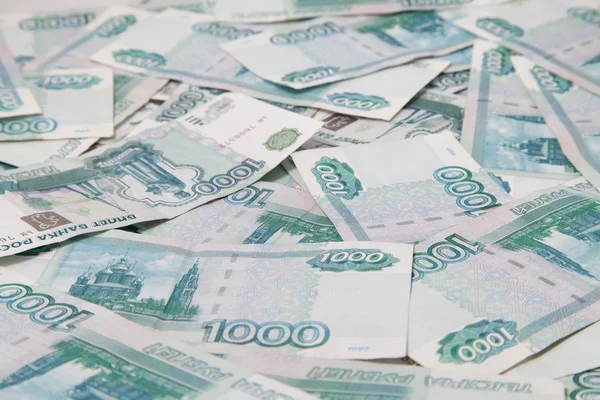 Background of thousand russian roubles bills — Stock Photo, Image