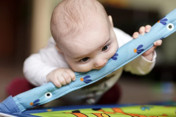 Bebé mordiendo alfombra de juego —  Fotos de Stock