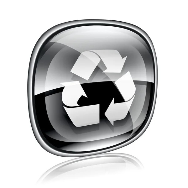 Recykling symbol ikonę czarne szkło, na białym tle. — Zdjęcie stockowe