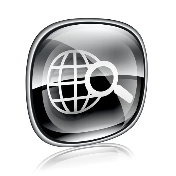 Globe en vergrootglas pictogram zwart glas, geïsoleerd op witte CHTERGRO — Stockfoto