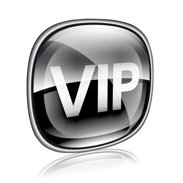 VIP ícone de vidro preto, isolado no fundo branco . — Fotografia de Stock