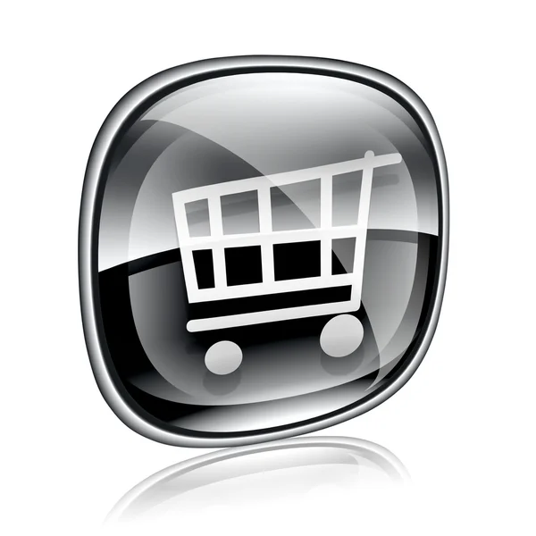 Shopping cart ikonen svart glas, isolerad på vit bakgrund. — Stockfoto