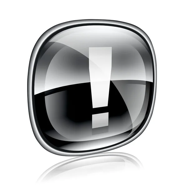 Exclamation symbol icon black glass, isolated on white backgroun — Stock Photo, Image