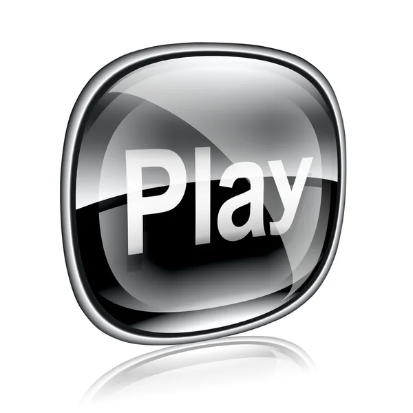 Play ikon fekete üveg, elszigetelt fehér background — Stock Fotó