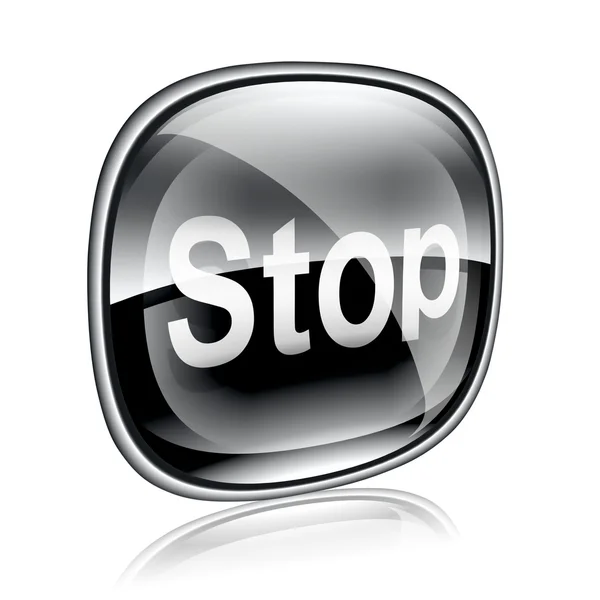 Stop pictogram zwart glas, geïsoleerd op witte achtergrond — Stockfoto