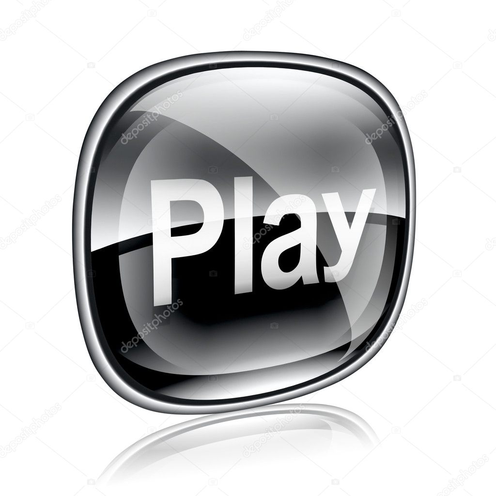 Play icon black glass, isolated on white background