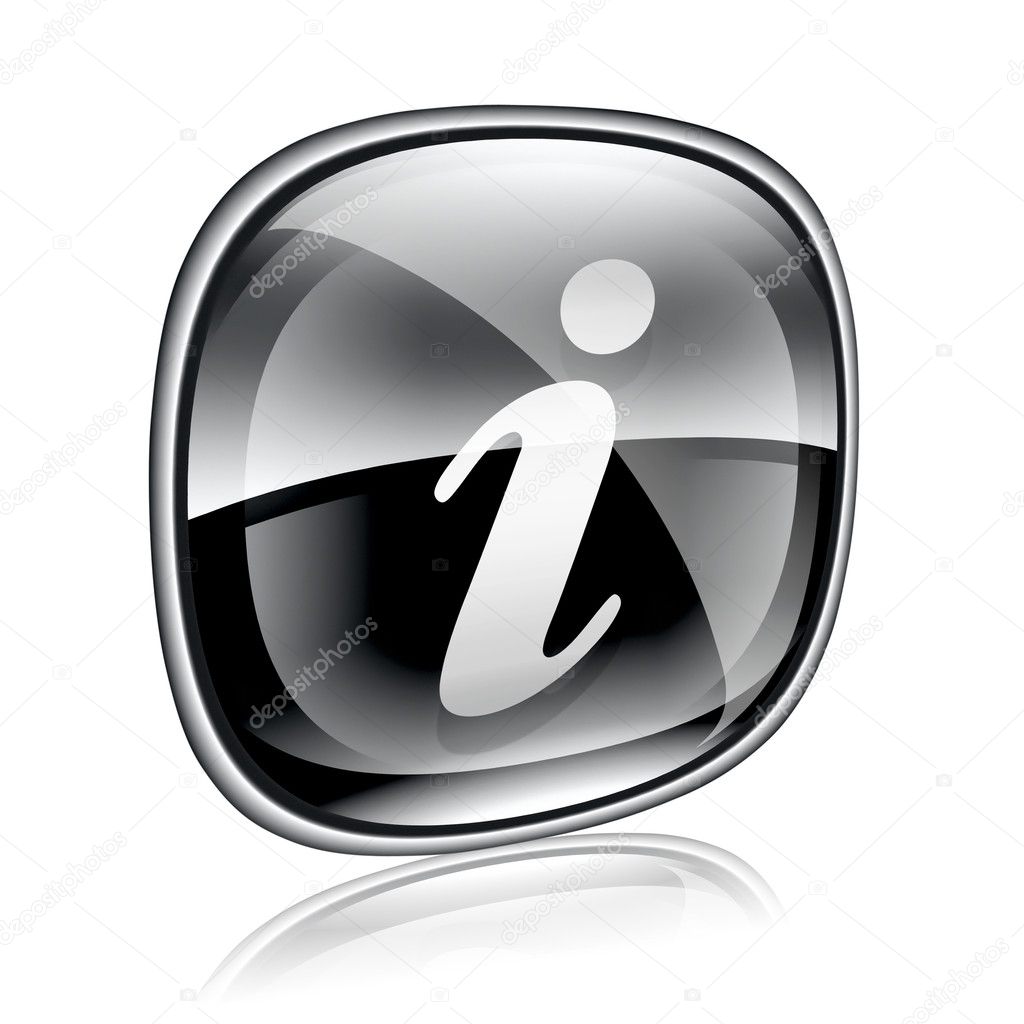 Information icon black glass, isolated on white background