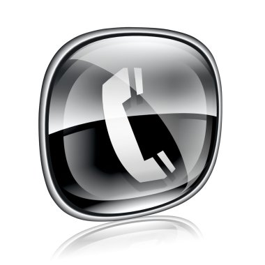 Phone icon black glass, isolated on white background. clipart