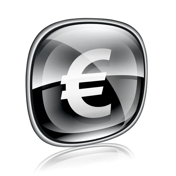 Euro ícone de vidro preto, isolado no fundo branco — Fotografia de Stock