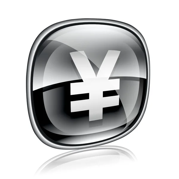 Yen icône verre noir, isolé sur fond blanc — Photo