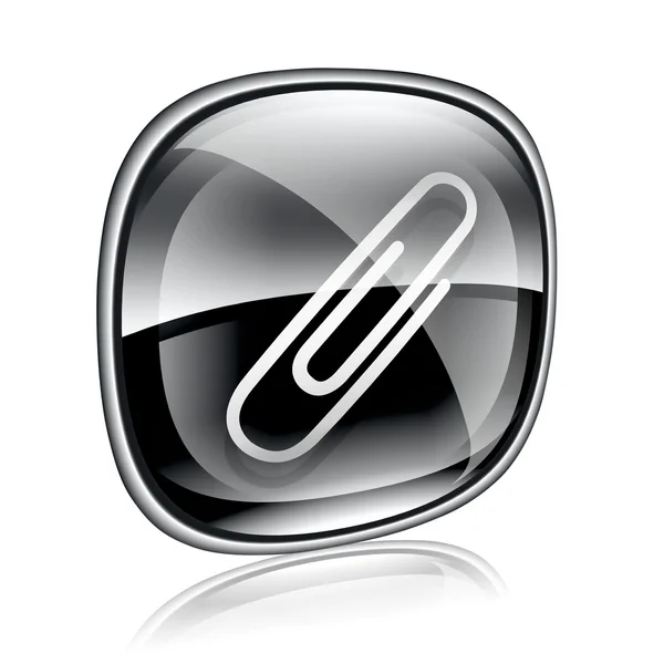 Paperclip icon black glass, isolated on white background — Stock Photo, Image