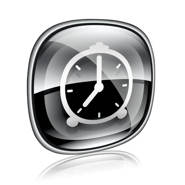 Klockan ikonen svart glas, isolerad på vit bakgrund — Stockfoto