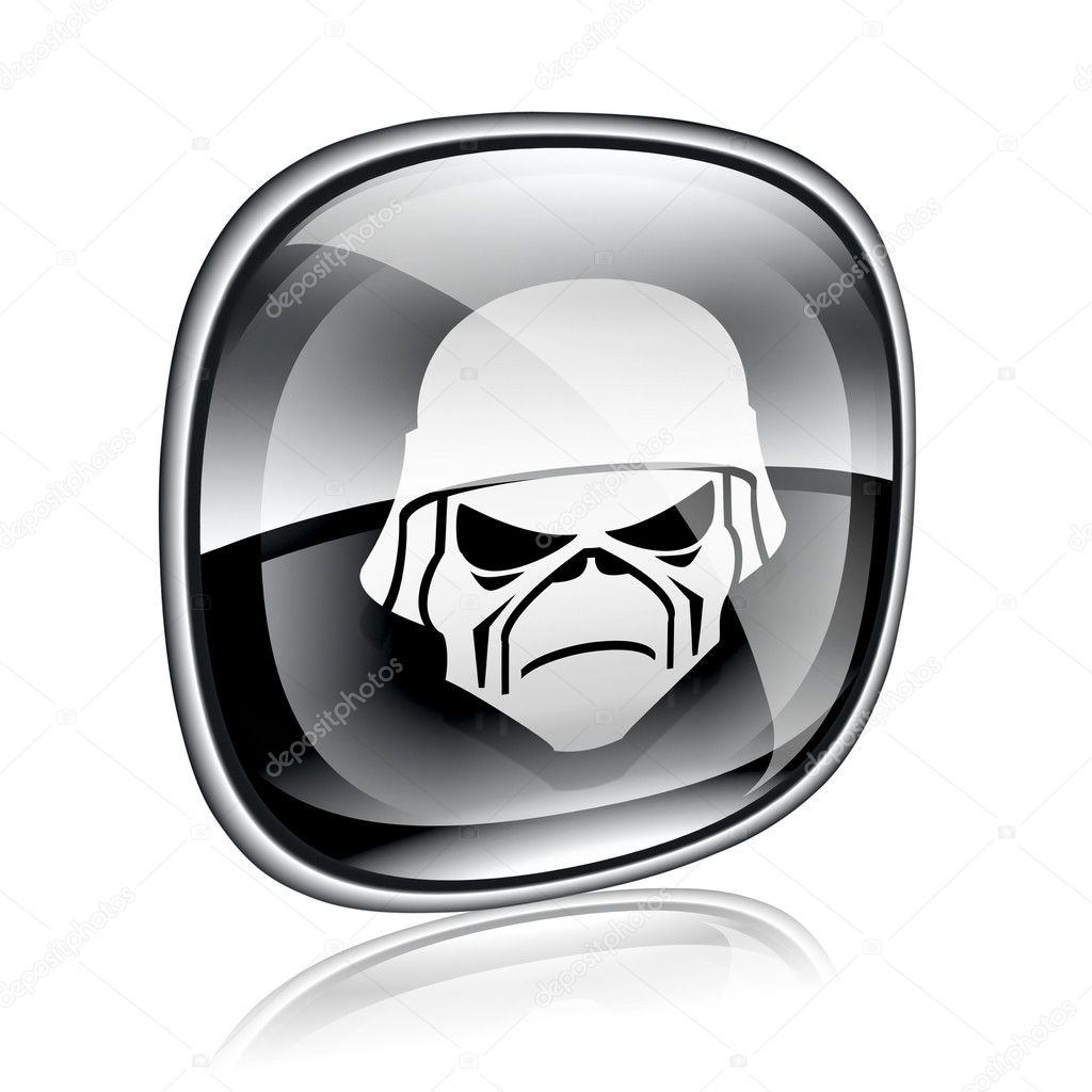 Army icon black glass, isolated on white background