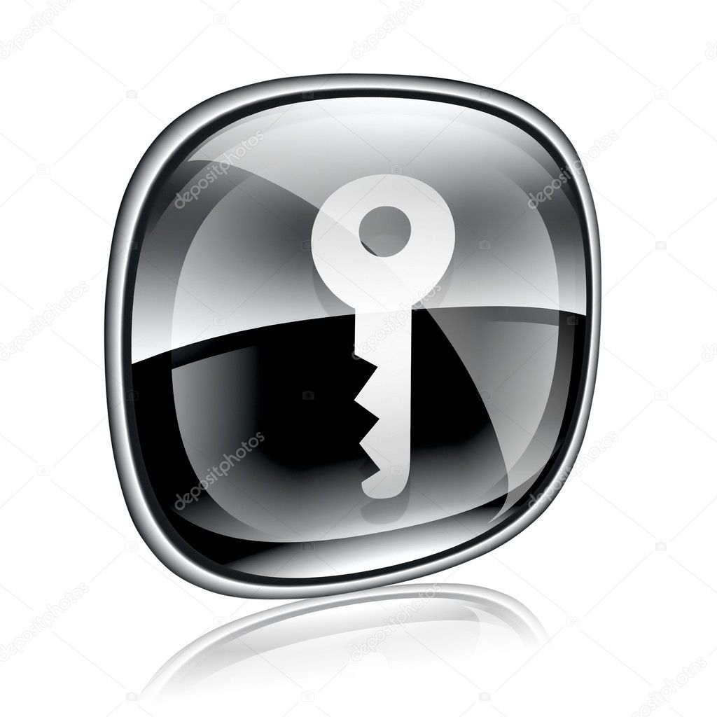 Key icon black glass, isolated on white background