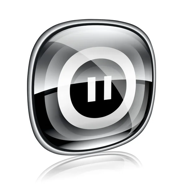 Pause-Symbol schwarzes Glas, isoliert auf weißem Hintergrund. — Stockfoto