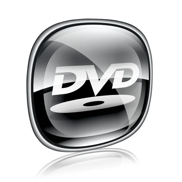 DVD icon button black glass, isolated on white background. — Stock Photo, Image