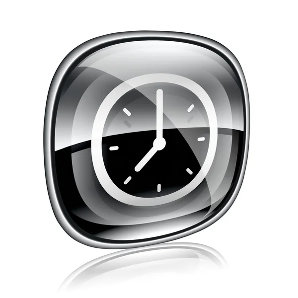 Reloj icono de vidrio negro, aislado sobre fondo blanco —  Fotos de Stock