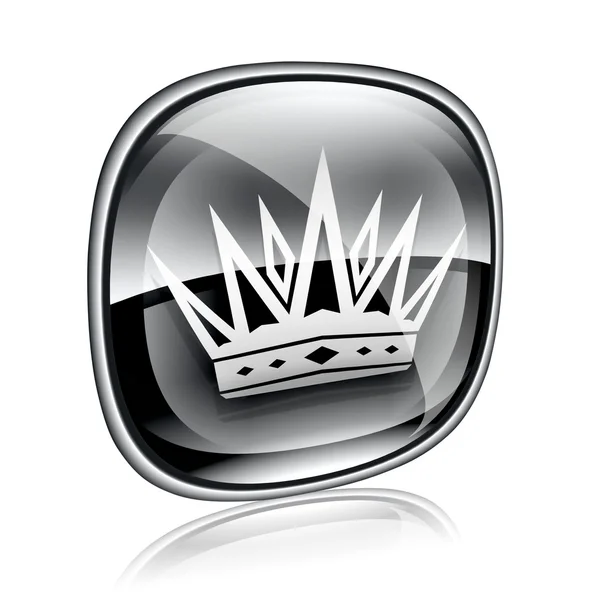 Krone Symbol schwarzes Glas, isoliert auf weißem Hintergrund. — Stockfoto