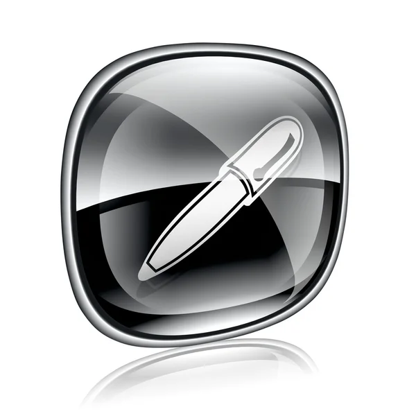 Pen pictogram zwart glas, geïsoleerd op witte achtergrond. — Stockfoto