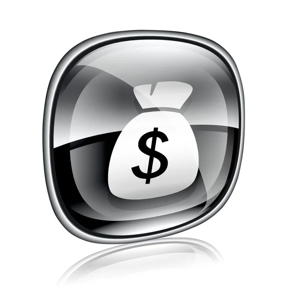 Dollar pictogram zwart glas, geïsoleerd op witte achtergrond. — Stockfoto
