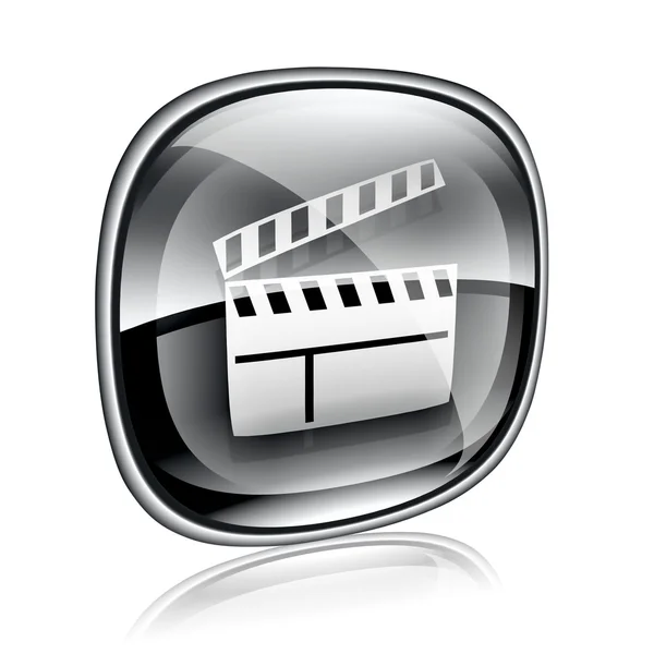 Film Filmklapper pictogram zwart glas, geïsoleerd op een witte pagina — Stockfoto
