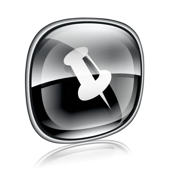 Thumbtack ícone de vidro preto, isolado no fundo branco . — Fotografia de Stock