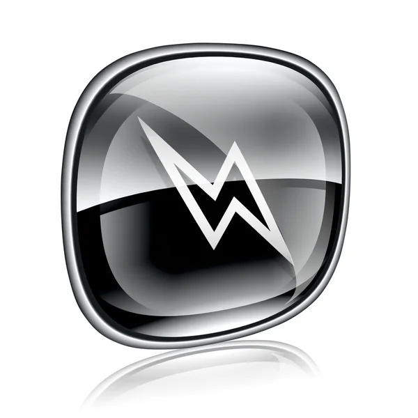 Lightning icon black glass, isolated on white background. — Stock Photo, Image
