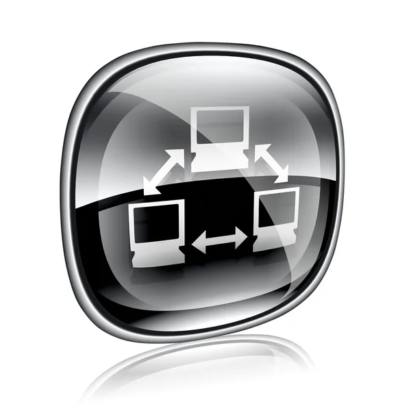 Netzwerk-Symbol schwarzes Glas, isoliert auf weißem Hintergrund. — Stockfoto