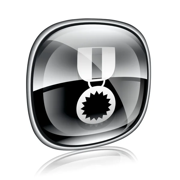 Medalla icono vidrio negro, aislado sobre fondo blanco . —  Fotos de Stock