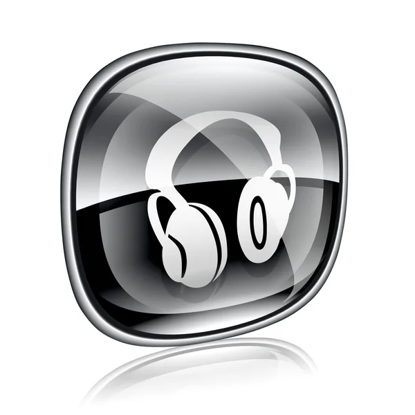 Hoofdtelefoon pictogram zwart glas, geïsoleerd op witte achtergrond. — Stockfoto