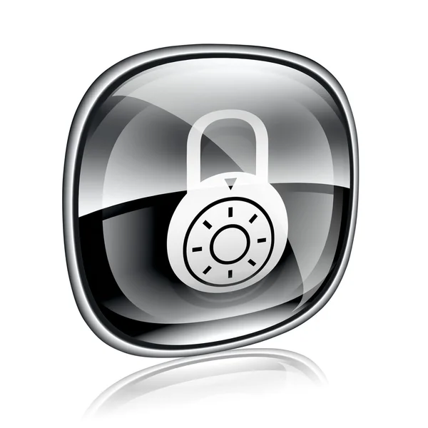 Lock is uitgeschakeld, pictogram zwart glas, geïsoleerd op witte achtergrond. — Stockfoto