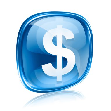 Beyaz arka plan üzerinde izole dolar simgesi mavi cam