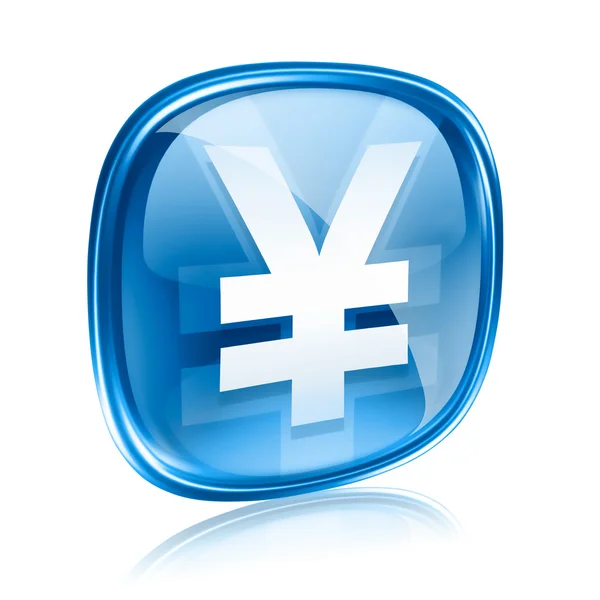 Yen-Symbol blaues Glas, isoliert auf weißem Hintergrund — Stockfoto