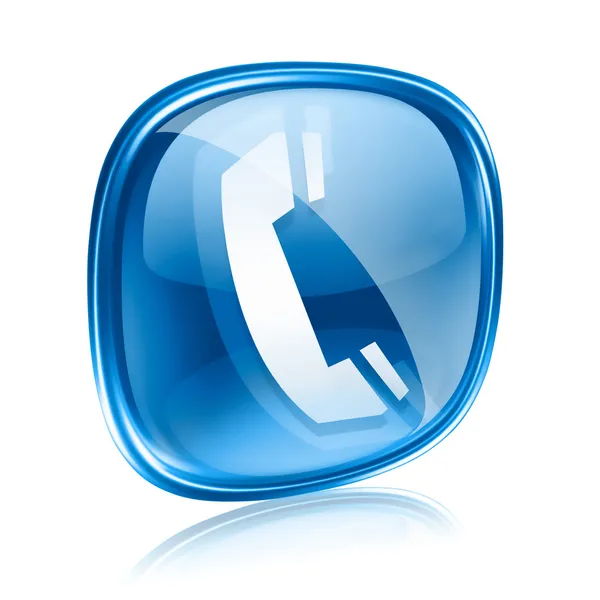 Γυαλί μπλε εικονίδιο τηλεφώνου, που απομονώνονται σε λευκό φόντο. — Φωτογραφία Αρχείου