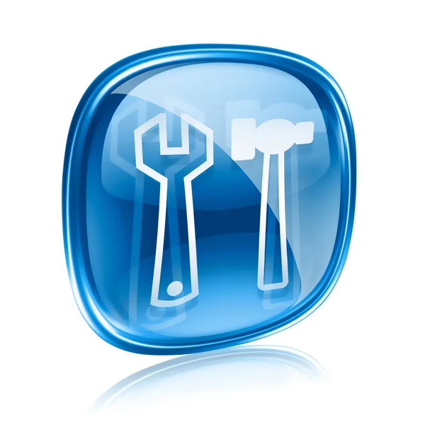 Werkzeuge Symbol blaues Glas, isoliert auf weißem Hintergrund. — Stockfoto
