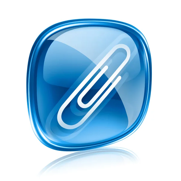 Paperclip icon blue glass, isolated on white background — Stock Photo, Image