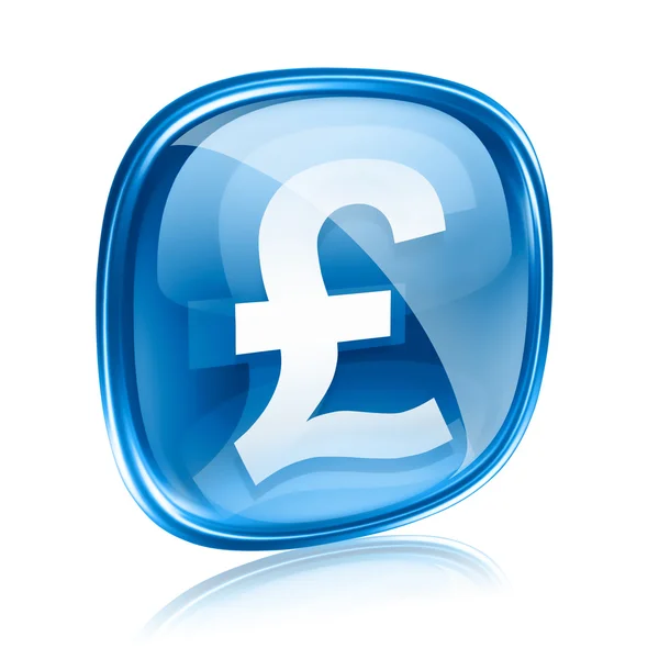 Pfund Symbol blaues Glas, isoliert auf weißem Hintergrund — Stockfoto