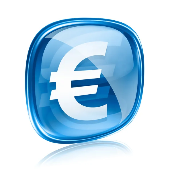 Euro ícone de vidro azul, isolado no fundo branco — Fotografia de Stock