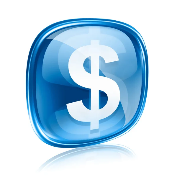 Dólar icono de vidrio azul, aislado sobre fondo blanco — Foto de Stock
