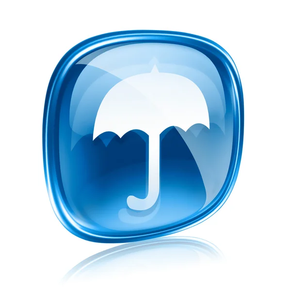 Umbrella icon blue glass, isolated on white background — Stock Photo, Image