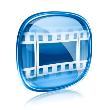 Beyaz arka plan üzerinde izole film simgesi mavi cam.