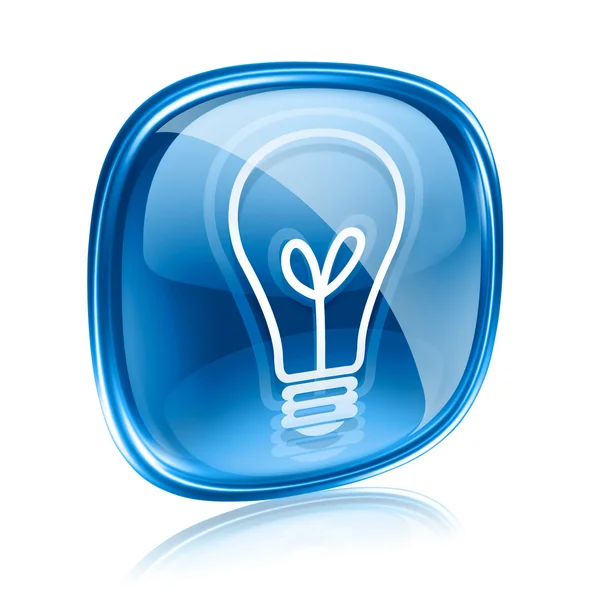 Glühbirne Symbol blaues Glas, isoliert auf weißem Hintergrund — Stockfoto
