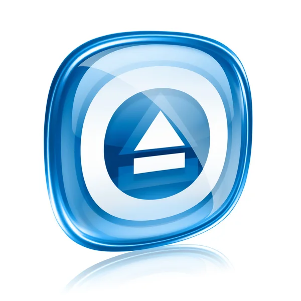 Auswurf-Symbol blaues Glas, isoliert auf weißem Hintergrund. — Stockfoto