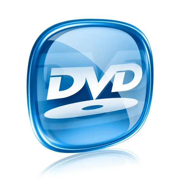 DVD icono de vidrio azul, aislado sobre fondo blanco —  Fotos de Stock