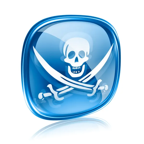 Icona pirata vetro blu, isolato su sfondo bianco . — Foto Stock