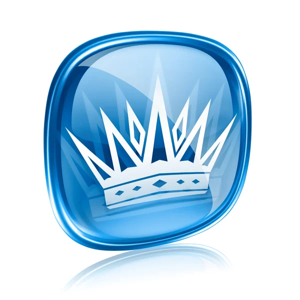 Kroon pictogram blauw glas, geïsoleerd op witte achtergrond. — Stockfoto