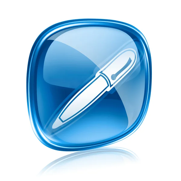 Stift-Symbol blaues Glas, isoliert auf weißem Hintergrund. — Stockfoto