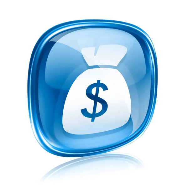 Dollar icon blue glass, isolated on white background. — Stock Photo, Image