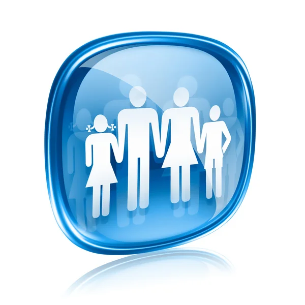 흰색 배경에 고립 된 가족 아이콘 파란색 유리. — 스톡 사진