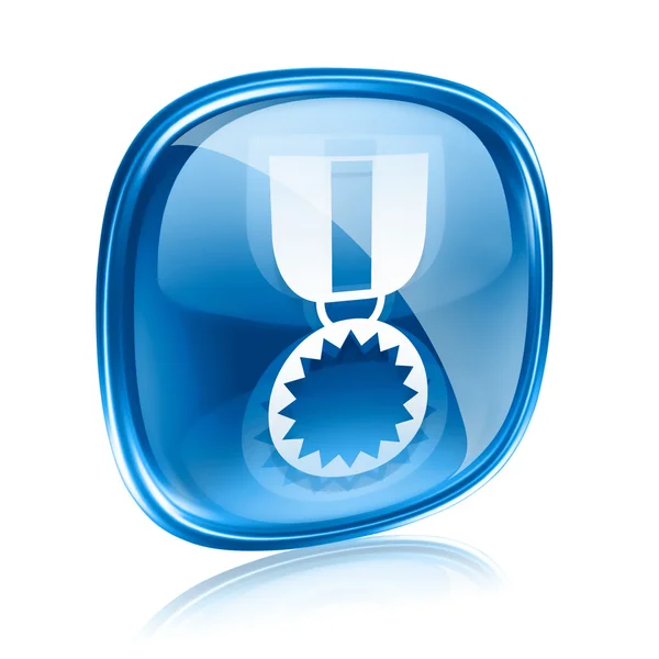Medaille pictogram blauw glas, geïsoleerd op witte achtergrond. — Stockfoto